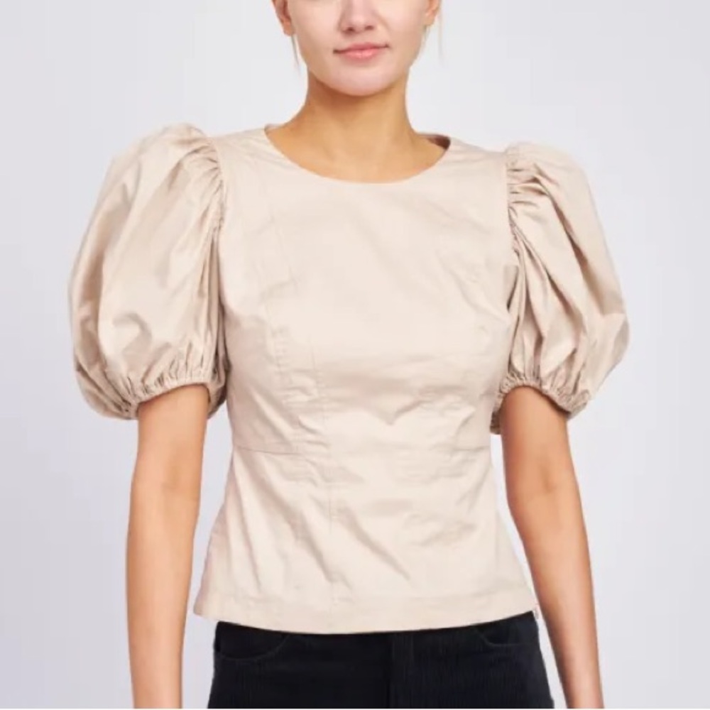 En Saison Beige Puff Sleeve Blouse